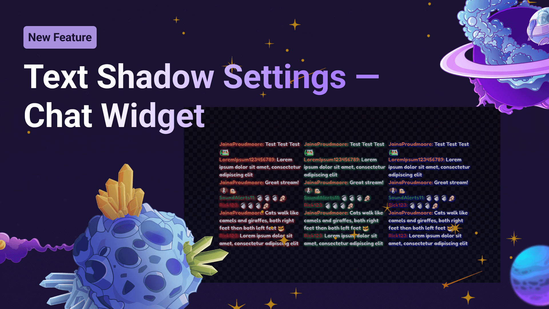 This image shows different shadow variations for the Sound Alerts chat widget.