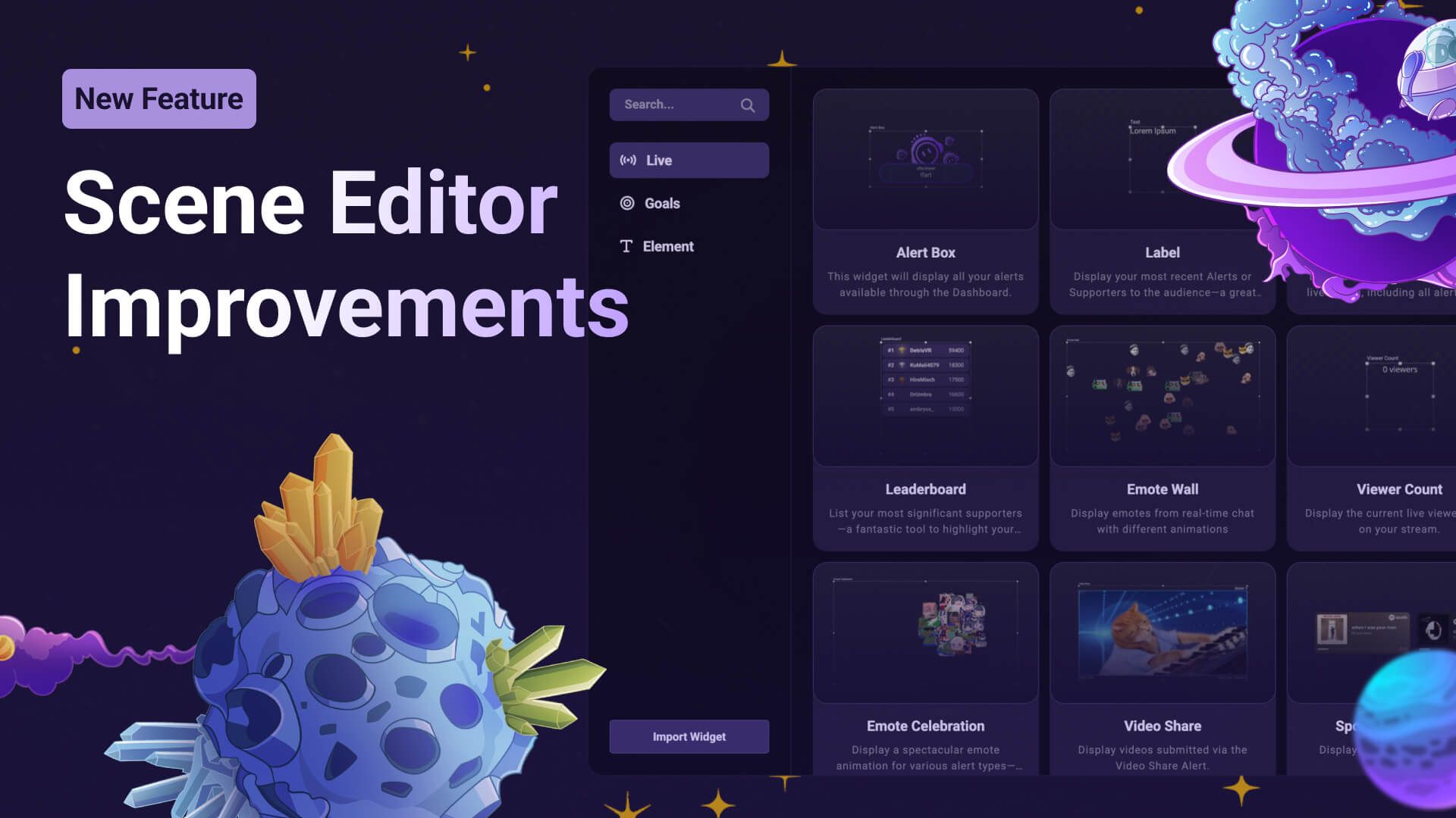 This image shows the new Scene Editor widget selection user interface.