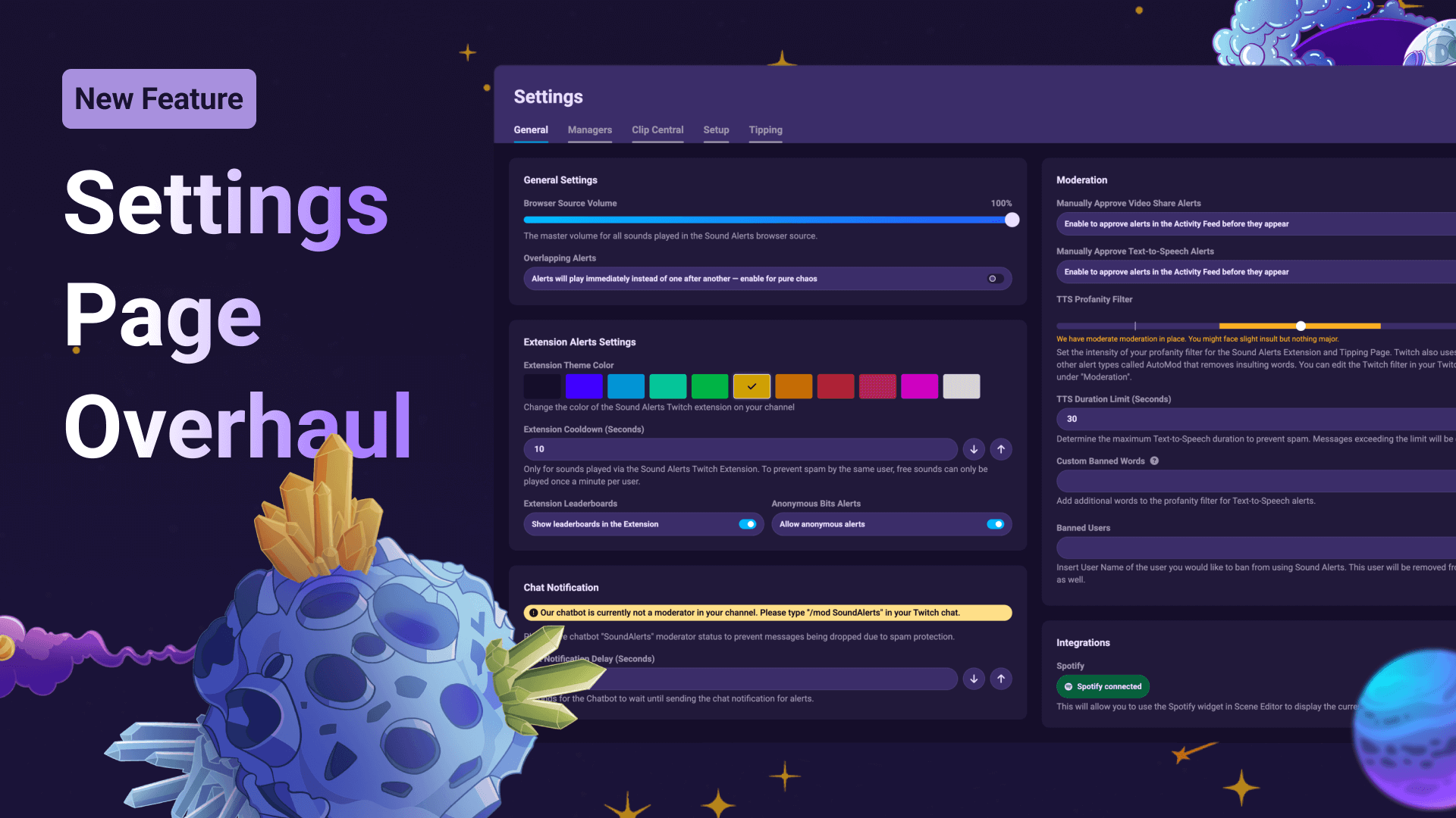 This image shows the user interface of the Sound Alerts Dashboard settings for streamers.